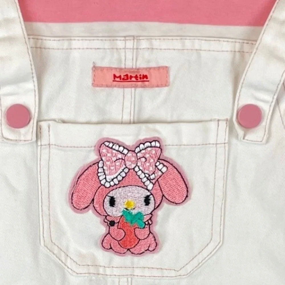 Meesii Girls My Melody Pink Striped Pinafore‎ Dress White Size 7 Short Sleeve